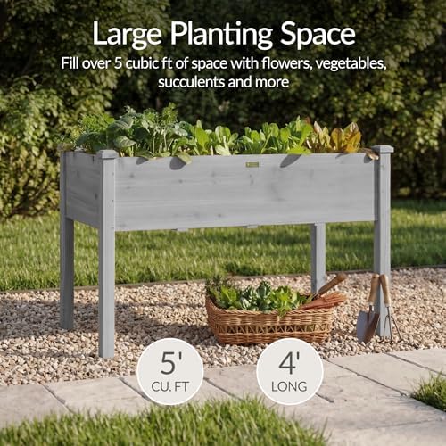 Best Choice Products 48x24x30in Raised Garden Bed, Elevated Wood Planter Box Stand for Backyard, Patio, Balcony w/Bed Liner, 200lb Capacity - Gray - Image 3