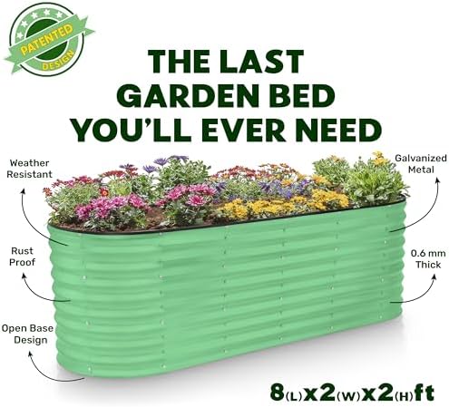 Plant & Plot Galvanized Raised Garden Beds Outdoor // 8×2×2 ft Planter Raised Beds for Gardening, Vegetables, Flowers // Large Metal Garden Box (Light Green) // Patented Tool-Free Design - Image 5