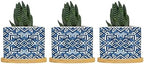 Lacefield Print Geometric Blue Ceramic Planters Chinoiserie Grandmillenial Trail Planters for Outdoor Plants with Drainage Holes and Saucers Pot for Home Office Desk Garden by BRUYU5SE