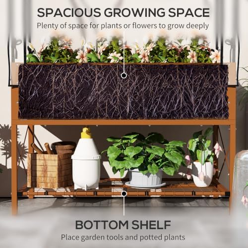 Outsunny Raised Garden Bed with Cover and Storage Shelf, Dark Brown - Image 4