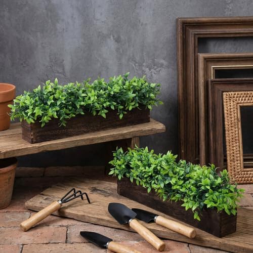 Lyrow 2 Pack 24 '' Artificial Eucalyptus Plants Faux Plants, Brown - Image 4