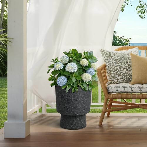 Autodaya 16.8" Urn-Style Planters Set of 2, Black Terrazzo Pedestal - Image 6