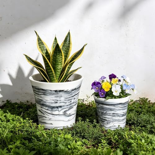 8 Inch Marble Resin Plant Pot with Drainage Hole cone Decor Flower Planter - Image 3