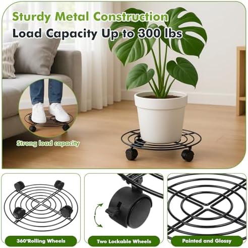 10 Packs Large Metal Plant Caddy with Wheels 13" Heavy-duty Wrought Iron Rolling Plant Stands with Casters Plant Dolly Plant Roller Base for Indoor and Outdoor Plant Pot Movers Saucers Brown - Image 4