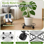 5 Packs Large Metal Plant Caddy with Wheels 13" Heavy-duty Iron Rolling Plant Stands with Casters Plant Dolly Plant Roller Base for Indoor and Outdoor Plant Pot Movers Saucers Black - Image 3