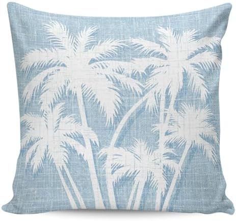 Throw Pillow 16x16 Inch, Tropical Palm Tree Waterproof Outdoor Pillow Covers with Insert, Vintage Light Blue Exotic Botanical Plants Decorative Pillowcase Cushion for Patio, Garden, Couch, Sofa, Bed by Unknown