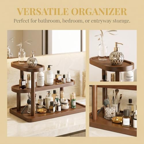 Brown Pine Wood Perfume Organizer, Perfume Display Vanity Storage Stand - Image 2