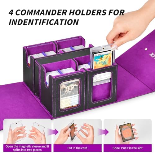 Commander Deck Box for MTG, Trading Card Storage Box Holds 400+ Double-Sleeved Cards, 5 IN 1 Removable Card Case with Dice Tray, Display Window with Magnetic Card Holders for TCG/CCG (Black Purple) - Image 5