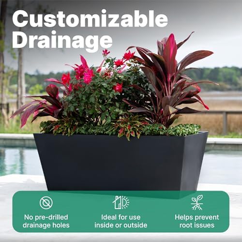 Step2 Tremont Trough Planter 2-Pack, Large Resin Planters for Outdoor Plants, Self-Watering, Black - Image 6