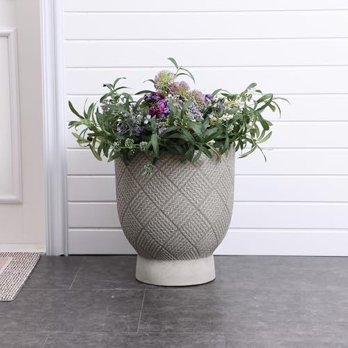 LuxenHome 16.5" Tall Urn Planter, Concrete Large Indoor Outdoor Flower Pot - Image 3