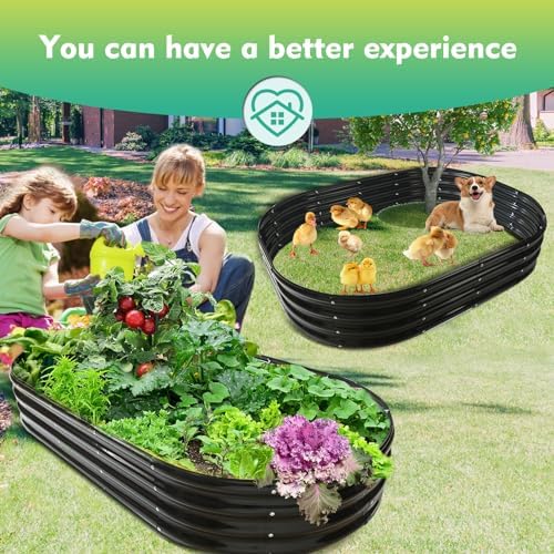 YSEJOMP 12" Tall Oval-Shaped/Elliptic Metal Raised Garden Bed Outdoor Black - Image 3