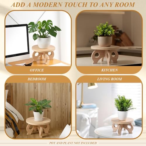 Threehoney 3 Pcs Wooden Plant Stand Indoor 8/9/11",Light Wood,Low - Image 4
