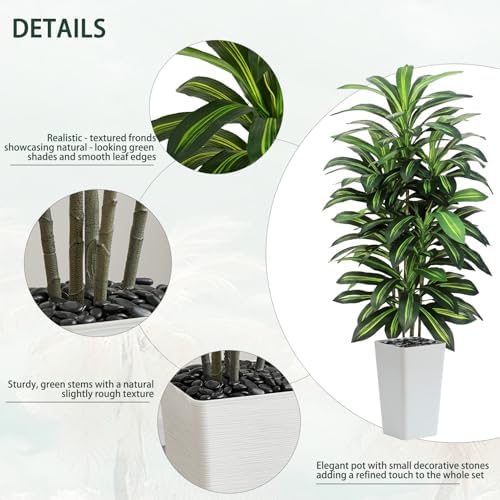 Artificial Dracaena Tree Indoor, 5FT Tall Fake Floor Plants with White Planter, Faux Silk Yucca Tree for Home Office Living Room Bedroom Farmhouse Modern Outdoor Topiary Tree - Image 4
