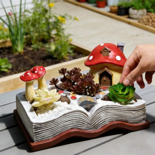 Mushroom Decor Plant Pot - Fairy Garden Accessories Shallow Flower Succulent Planter with Drainage for Small Plant - Image 4