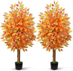 GTIDEA 2 Pcs 4 ft Artificial Autumn Ficus Tree with Pot Fall Tree for Porch by GTIDEA