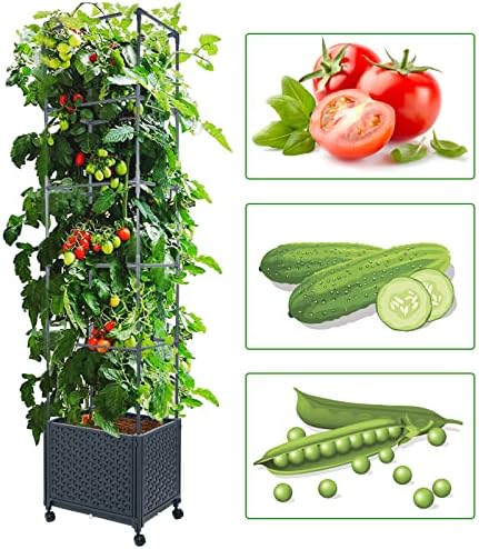 LINEX Raised Garden Bed Planter Box with Trellis, 67.6” Tomato Planters for Climbing Plants Vegetable Vine Flowers Outdoor Patio, Tomatoes Cage w/Self-Watering & Wheels - Image 2