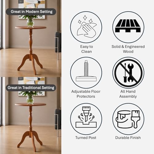 Decor Therapy Warwick Round Accent Table - 3 Leg Pedestal Side Table for Living Room, Bedroom, Entryway - Traditional Honeynut Bistro Drink Table - Image 5