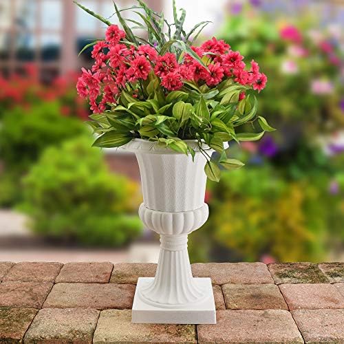Arcadia Garden Products Plastic Garden Pedestal Urn, Set of 2 Classic Decorative Garden Pot Planter for Indoor and Outdoor Plants, 10” x 17”, White - Image 3