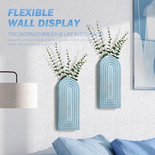 EOSAHR Wall Vase: Wall Planter for Fake Flowers for Living Room Decor, Blue - Image 5