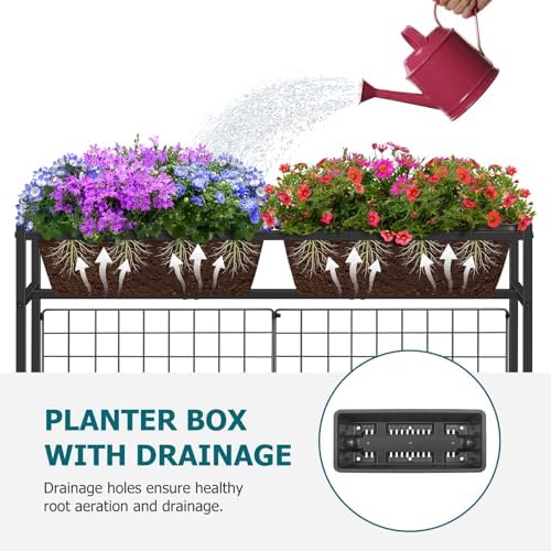 OYEAL Raised Garden Beds Outdoor with Legs 32" Tall Herb Garden Planters Box Raised Flower Beds for Gardening, Vertical Privacy Planter with Trellis for Patio, Porch, Backyard, Balcony, Grey - Image 3