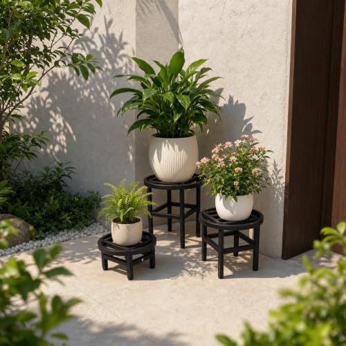 Metal Heavy Duty Plant Stand Indoor Outdoor,3-Pack(φ9+φ11+φ13) Plant Stands Riser,Wrought Iron Pedestal Holders for Large Pots,Outside Rust-Proof Black Flower Display Shelf for Patio - Image 7
