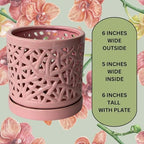 Pink Large Ceramic Orchid Pot with Holes, 6 Inches Wide, for Indoors or Outdoors with Woven String Cut Out Design, Orchid Planters, Orchid Gifts - Image 3