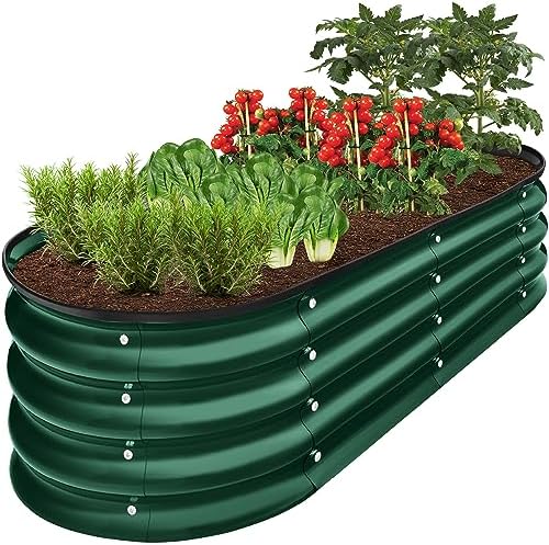 Best Choice Products 4x2x1ft Outdoor Metal Raised Garden Bed Outdoor, Oval Deep Root Planter Box for Vegetables, Flowers, & Herbs, 51 Gallon Capacity, Rubber Edge Guard, 100% Non-Toxic - Dark Green by BestChoiceProducts