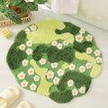 YIKUSH Moss Rug, Cute Green Plant Bath Mat with White Flowers, 29x26 Inch by YIKUSH