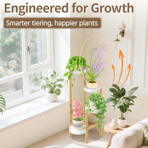 LASZOLA Plant Stand Table Tall for Indoor Corner, 4 Tier Bamboo White - Image 6