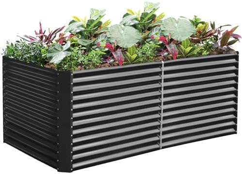 Land Guard 8x4x3ft Rectangular Galvanized Raised Garden Beds, Large-Capacity Metal Planter Box Outdoor, Durable Deep Raised Garden Bed 3ft Tall, Raised Beds for Gardening Vegetables, Modern Gray by LandGuard
