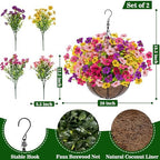 2 Sets Artificial Hanging Plants Flowers Basket Outdoor, Fake Hanging Plants 24 Pcs Flowers for Porch Patio Garden Home Decor for Spring Summer (Red, Purple, Yellow, Rose Red) - Image 2