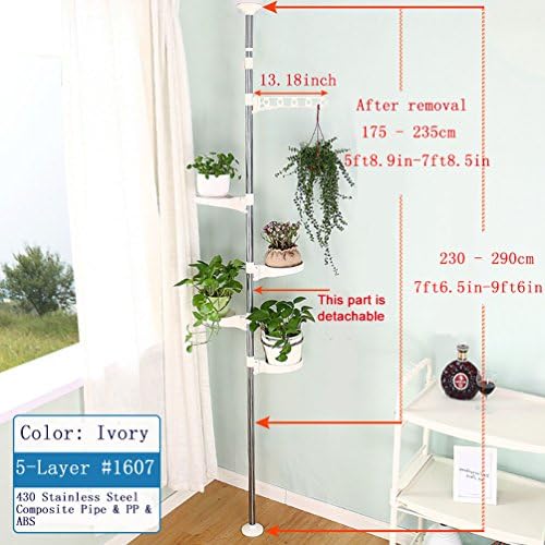 BAOYOUNI 5-Tier Plant Stand Pole Tension Rod Flower Holder Rack, Ivory - Image 4