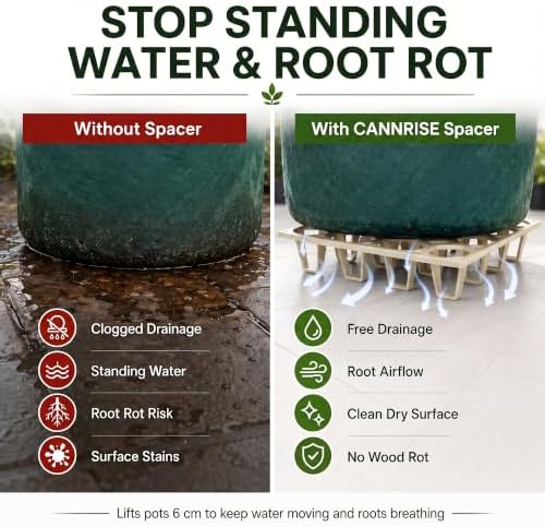 Plant Riser – Pot Spacer for Grow Bags, Planters & Containers – UV-Resistant Drainage Tray for Airflow, Root Health & Cleaner Surfaces (Standard White, 5 Pack) - Image 2