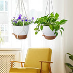Meowell 10 inch Self Watering Hanging Planters, 2 Pack Hanging Baskets for Indoor Outdoor Plants, Hanging Flower Pots with Drainage Holes & 2 Kinds of Plant Hangers for Garden Home Décor, White Brown - Image 7