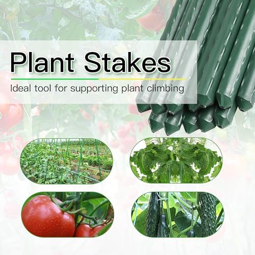 Garden Stakes 57 Inch, Approx 5ft Metal Plant Stakes for Gardening and Farm, 57" Plastic Coated Plant Support for Tomato, Cucumber, Bean, Flower, Potted and More Climbing Plants - Image 5