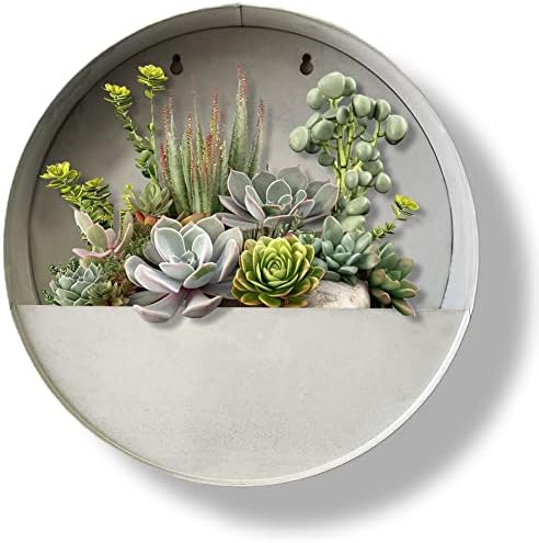Vandue Modern Home Round Living Wall Mounted Galvanized Steel/Zinc Succulent/Herb Planter - Indoor/Outdoor Living Art Potting Vessel (Aged Zinc, Set of 3) - Image 4