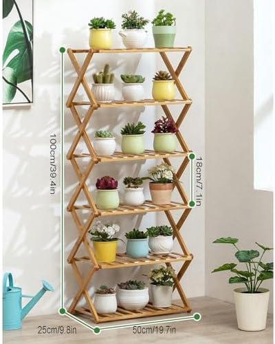 Plant Stand, Bamboo Flower Pot Display Rack Modern Flower Shelf Living Room Floor-standing Multi-layer Foldable Indoor Balcony Succulents Ladder Shelf ,A-50*25*100cm - Image 2