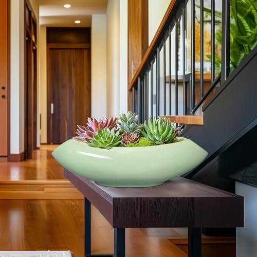 Ceramic Bonsai Pots - Large Succulent Planter 18 Inch Plant Pot Indoor Succulent Pot with Drainage Hole Outdoor Planter Bonsai Tree Pot for House Home Garden Decor Green - Image 5