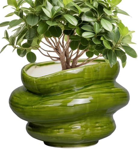 Ceramic Planters Bonsai 10.6 Inch - Planters with Drainage Hole, Flower Pots for Indoor Plants Outdoor Plants, Large Plant Pot for Home Decor, Gift for Men Women, Green by Teagas