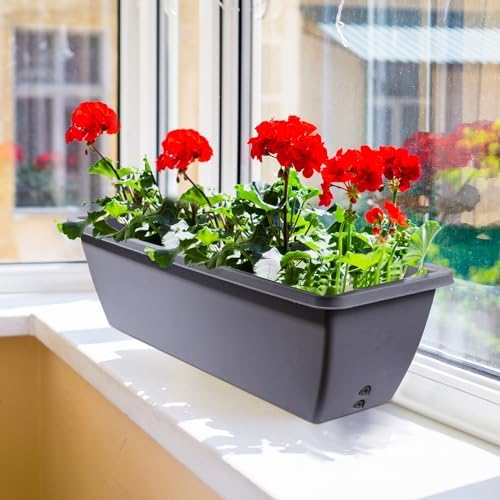 12 Pcs 24 inch Window Box Planter, Large Rectangular Flower Planter Boxes with Shelf Insert Plastic for Indoor and Outdoor Garden, Balcony Home Decor (12, 24 inch) - Image 5