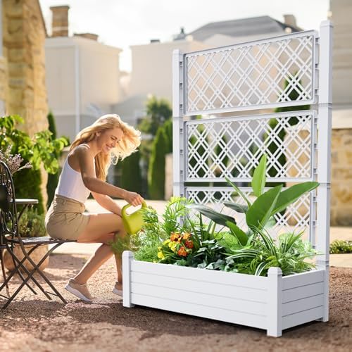 Vixzen 59" Tall Raised Garden Bed,Outdoor Large Resin Planter Box with Trellis and Drain Plug for Climbing Plants,Easy to Assemble,Water Monitor (Ashen, 43.43"×18.27"×59.29") - Image 2