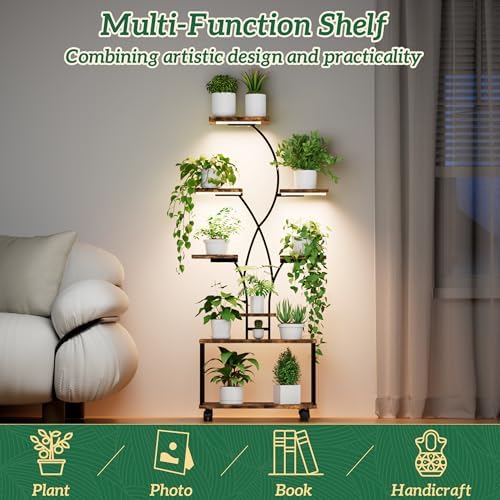 Plant Stand Indoor with Grow Lights, 8 Tiered Metal Plant Shelf with Wheels, 58" Tall Corner Plant Stand Flower Display Rack Holder for Living Room, Patio - Image 5