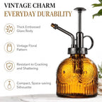 Vintage Glass Spray Bottle with Metal Pump – Retro Embossed Plant Mister, Thick Clear Glass Water Sprayer for Indoor Plants & Home Decor, Refillable Fine Mist Sprayer (3PCS) - Image 5