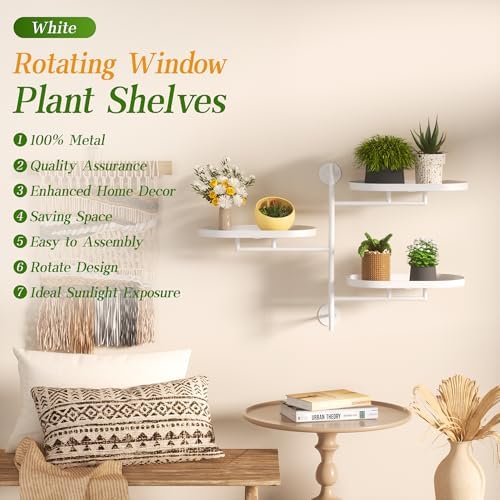 YQSLYSF Window Rotating Plant Stand Shelf Indoor White Metal Floating Shelves 3-Tier Wall Mount Plant hanger Holders for Wall Planter Modern Home Decor window sill gifts - Image 6