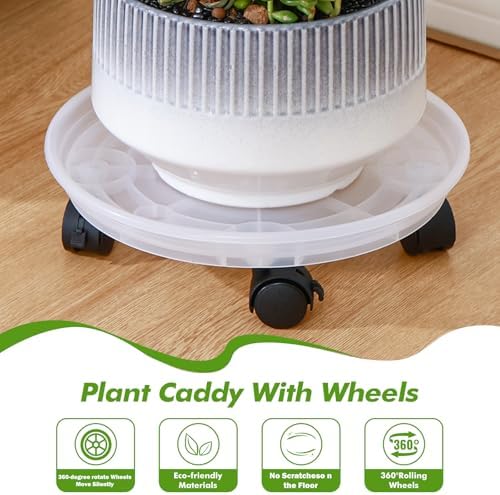 8 Packs Plant Caddy with Wheels 11.8" Plastic Rolling Plant Stands Heavy-duty Plant Dolly with Casters Indoor Outdoor Wheeled Plant Roller Base Large Planter Saucers Plant Mover - Image 4