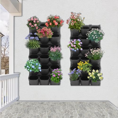 36-Pot Vertical Wall Planter System, Modular Wall-Mounted Living Garden Kit, Durable PP Injection Molded Stackable Plant Holder with Non-Woven Fabric for Indoor Outdoor Flowers Vegetables (Black) - Image 6