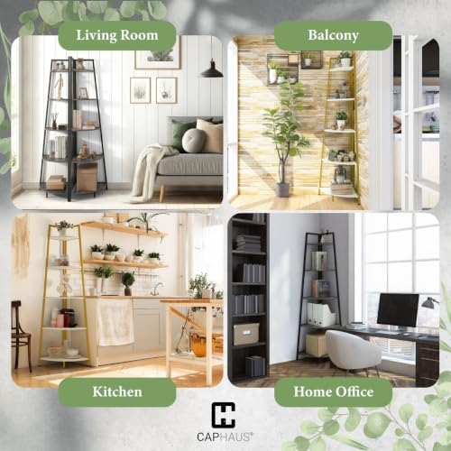 CAPHAUS 5-Tier Corner Shelf Stand, Tall Display Shelves, Ladder Corner Wood Storage Plant Bookshelf with Metal Frame, Versatile Shelving Unit Bookcase for Home Office Space, Black - Image 6
