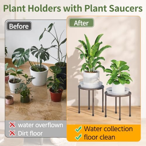LASZOLA Small Plant Pot Stand Indoor Outdoor with Saucers Trays, 5Pcs Metal - Image 3