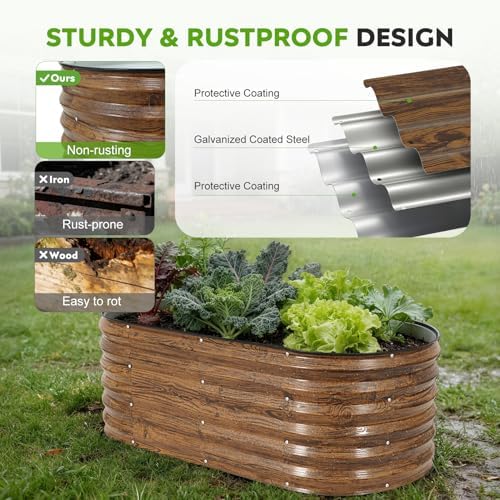 Galvanized Raised Garden Bed - 2PCS 4x2x1.4ft Metal Planter Box Brown - Image 4