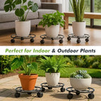 Planterhoma 3 Packs Large Metal Plant Caddy 13.5" Heavy-duty Plant Dolly with Wheels Iron Rolling Plant Stand with Casters Indoor Outdoor Plant Pot Movers Rollers Coaster Trolley, Black - Image 7